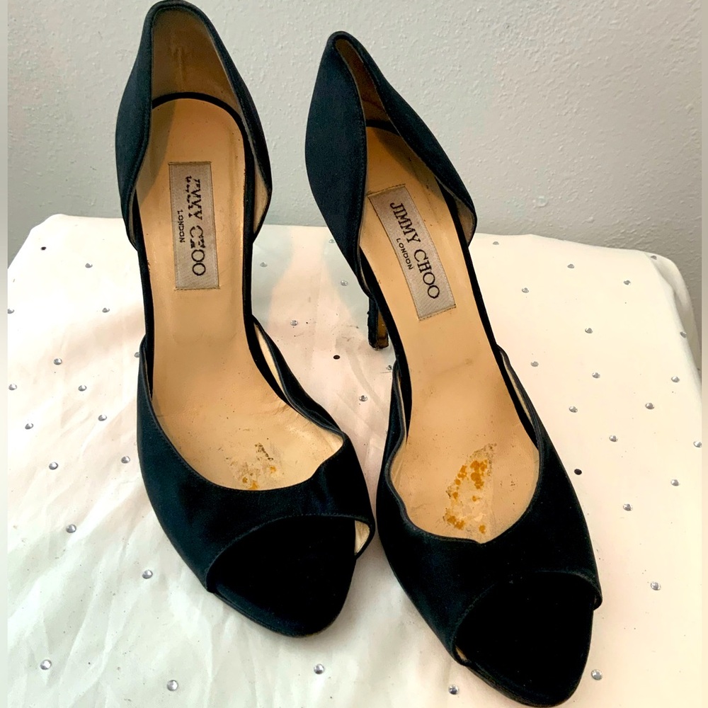 Jimmy Choo Black Peep-Toe D'Orsay Heels